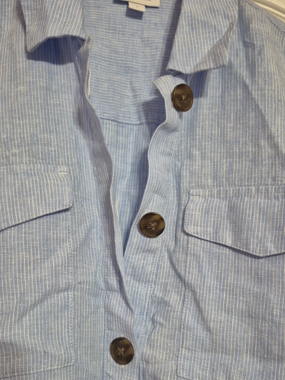 PURE JILL Light Blue and White Linen Button-Front Shirt Dress - Picture 6 of 10